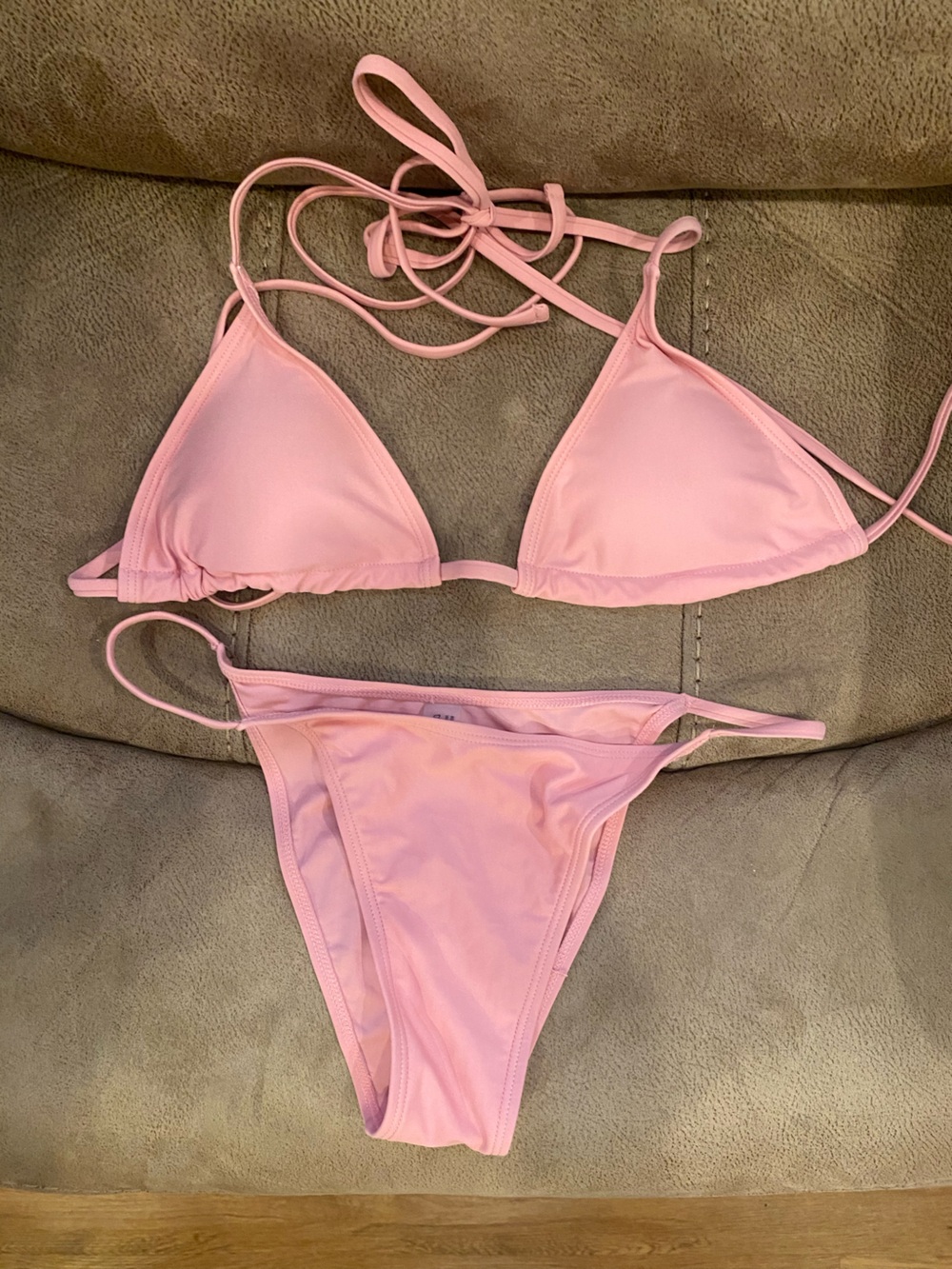 SHEIN Light Pink Triangle String Bikini Set